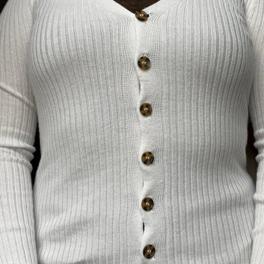 White Button-Up Ribbed Sweater